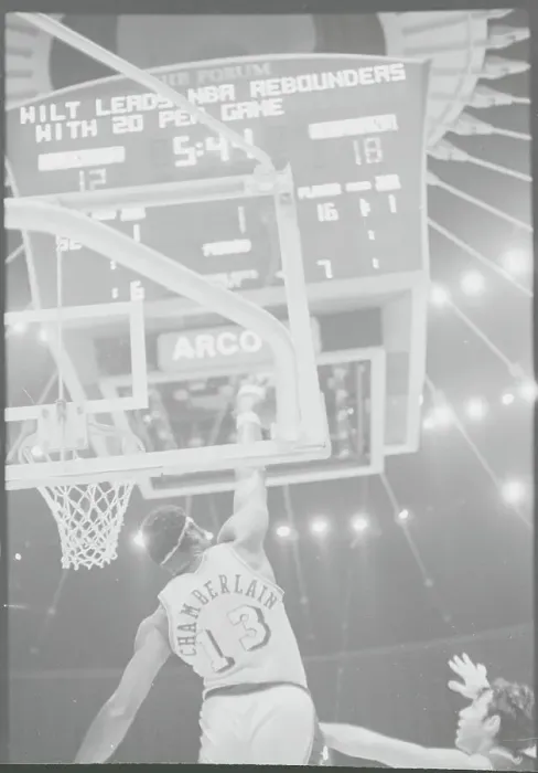 Framed Print : Wilt Chamberlain Knocking Down Ball