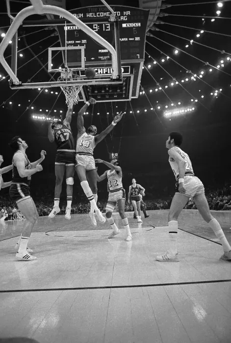 Framed Print : Wilt Chamberlain and Others Leaping for Basketball Framed Print : Wilt Chamberlain and Others Leaping for Basketball