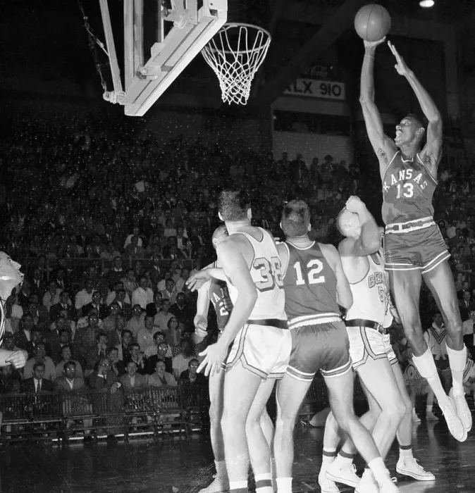 Framed Print : Wilt Chamberlain Leaping for Shot Framed Print : Wilt Chamberlain Leaping for Shot