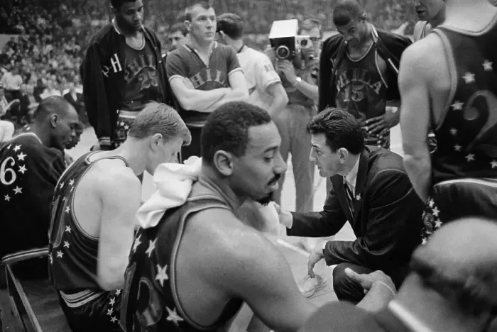 Framed Print : Wilt Chamberlain Looking Pensive During Time Out Framed Print : Wilt Chamberlain Looking Pensive During Time Out