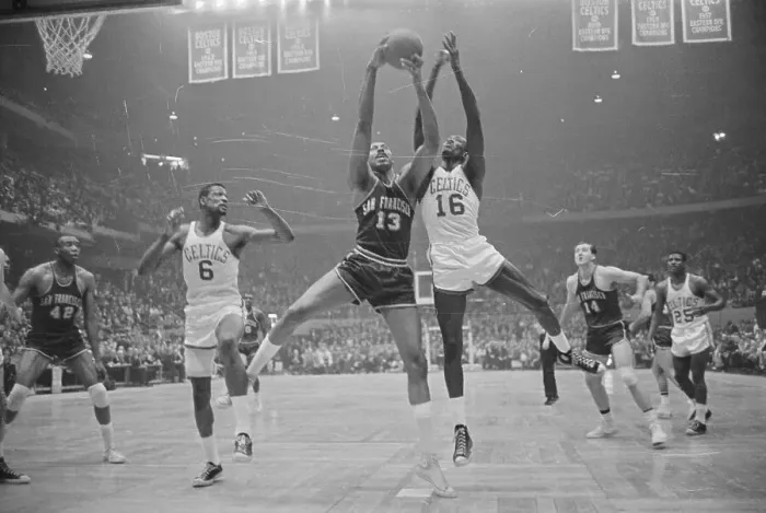 Framed Print : Wilt Chamberlain and Bill Russell Fighting for Rebound Framed Print : Wilt Chamberlain and Bill Russell Fighting for Rebound