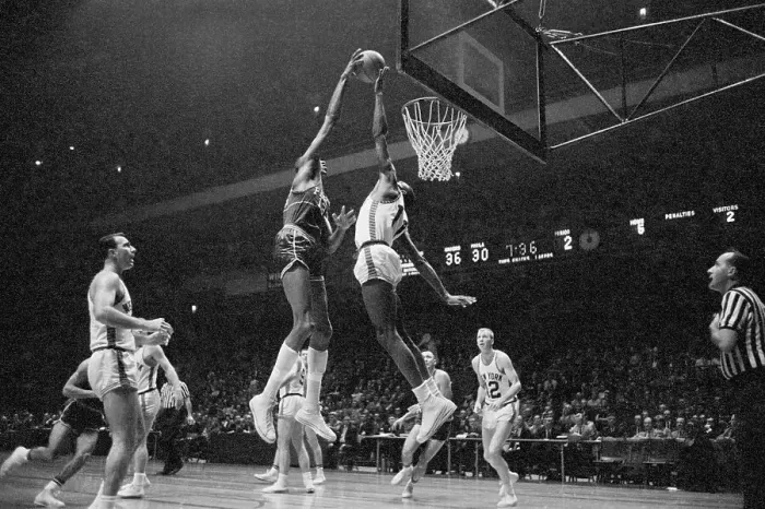 Framed Print : Wilt Chamberlain Scoring Over Johnny Green Framed Print : Wilt Chamberlain Scoring Over Johnny Green
