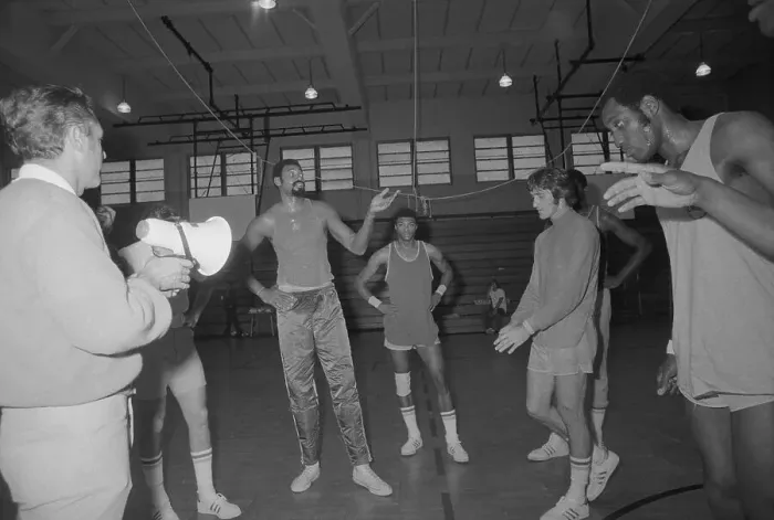 Framed Print : Wilt Chamberlain Talking to His Teammates
