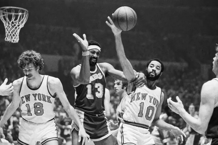 Framed Print : Wilt Chamberlain and Walt Frazier Going for Ball Framed Print : Wilt Chamberlain and Walt Frazier Going for Ball