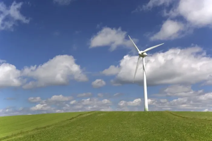 Framed Print : Wind turbine on a green field, Frankenwald, Steinbach am Wald, Upper Franconia, Bavaria, Germany