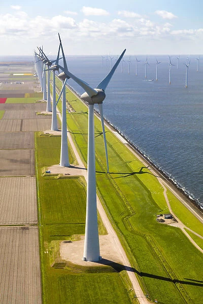 Wind turbines at sea, North Holland, Netherlands