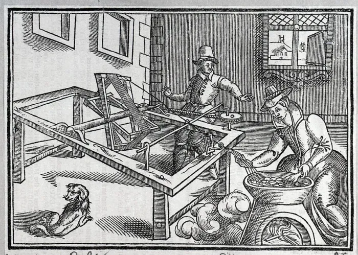 Framed Print : Winding Of Silk. 16Th Century Woodcut Framed Print : Winding Of Silk. 16Th Century Woodcut