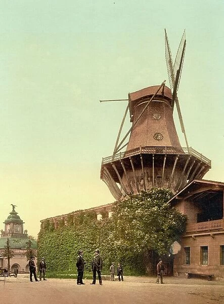 Windmill in Potsdam, Brandenburg, Germany, Historic, digitally restored reproduction of a photochrome print from the 1890s