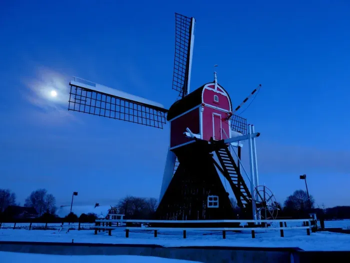 Framed Print : Windmill on a winter evening, the Netherlands