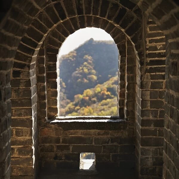 window in the mutianyu section of the great wall of china