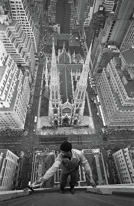 Framed Print : Window Washer Above St. Patrick's Parade Framed Print : Window Washer Above St. Patrick's Parade