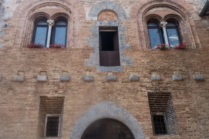 Framed Print : Windows, brick building, San Gimignano, Italy Framed Print : Windows, brick building, San Gimignano, Italy