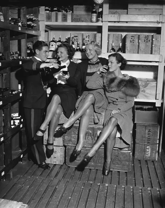 Framed Print : Wine Steward with Show Girls