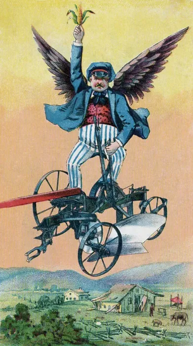 Framed Print : Winged Man Flying On Plow Framed Print : Winged Man Flying On Plow