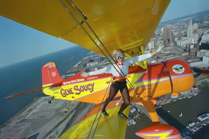 Framed Print : Wingwalker Teresa Stokes in Flight Framed Print : Wingwalker Teresa Stokes in Flight