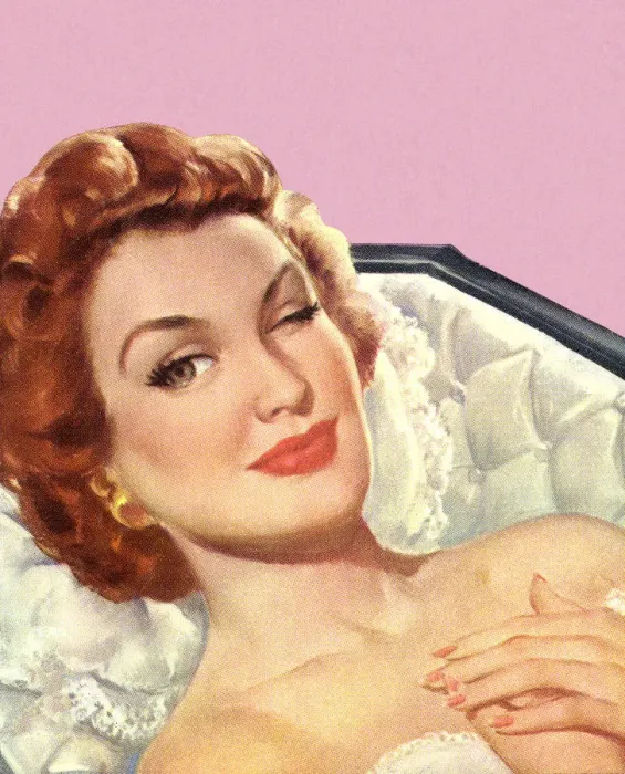 Framed Print : Winking Woman in Coffin Framed Print : Winking Woman in Coffin