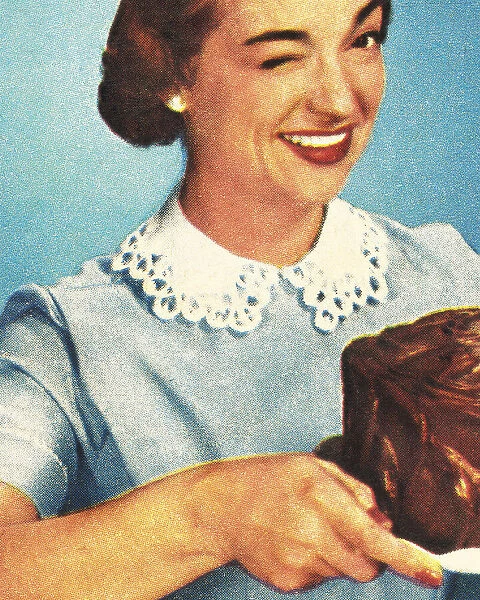 Winking Woman Holding Chocolate Cake