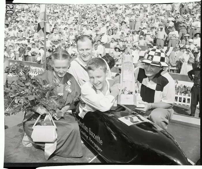 Framed Print : Winner of Soap Box Derby Receiving Trophy Framed Print : Winner of Soap Box Derby Receiving Trophy