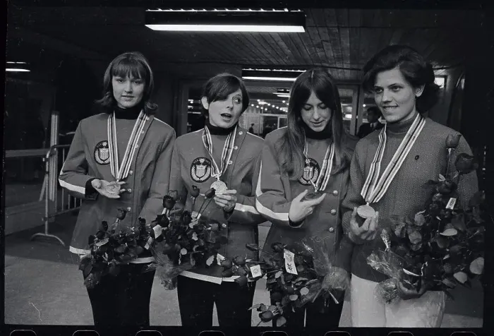 Framed Print : Winners of 500 Meter Skating Event Posing for Photograph Framed Print : Winners of 500 Meter Skating Event Posing for Photograph
