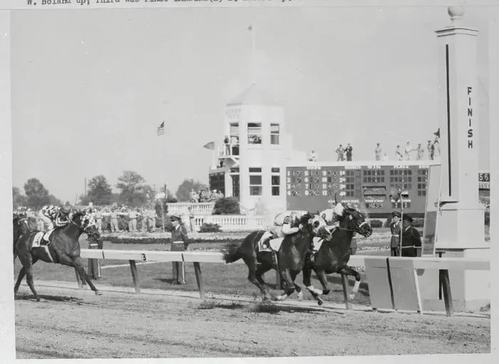 Framed Print : Winning Horses Crossing Finish Line of 1959 Kentucky Derby