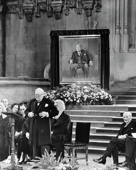 Framed Print : Winston Churchill Accepting a Painting Framed Print : Winston Churchill Accepting a Painting