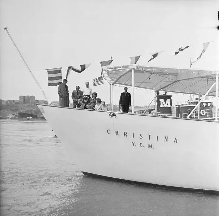 Framed Print : Winston Churchill and Aristotle Onassis Arriving on Christina Framed Print : Winston Churchill and Aristotle Onassis Arriving on Christina