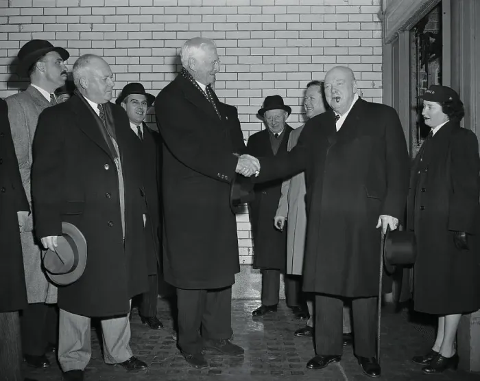 Framed Print : Winston Churchill and Bernard Baruch with Onlookers Framed Print : Winston Churchill and Bernard Baruch with Onlookers