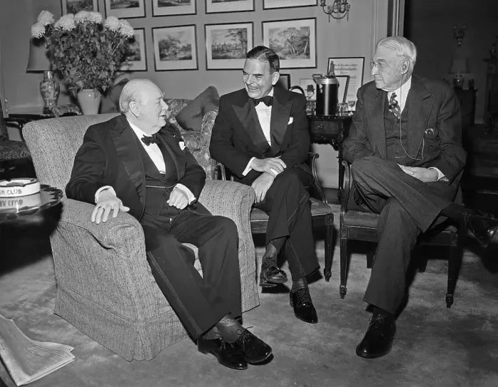 Framed Print : Winston Churchill and Others Conversing Framed Print : Winston Churchill and Others Conversing