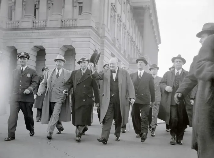 Framed Print : Winston Churchill Being Escorted to Congress by Secret Service Men Framed Print : Winston Churchill Being Escorted to Congress by Secret Service Men