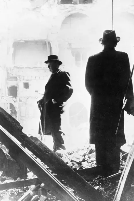 Framed Print : Winston Churchill Going Through the Rubble Framed Print : Winston Churchill Going Through the Rubble