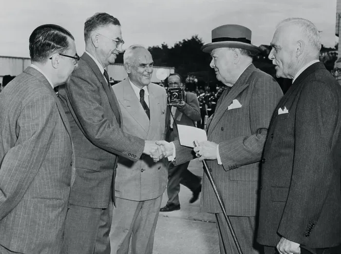 Framed Print : Winston Churchill Being Greeted at Airport Framed Print : Winston Churchill Being Greeted at Airport