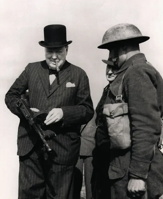 Framed Print : Winston Churchill Inspecting American Tommy Gun