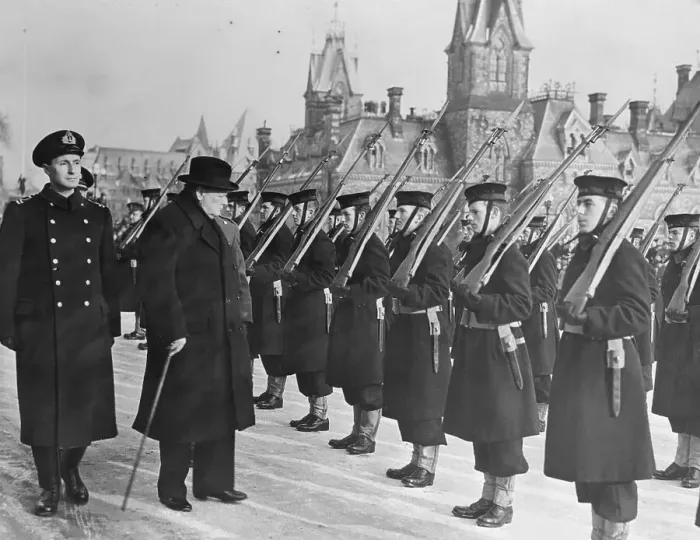 Framed Print : Winston Churchill Passing Soldier Formation Framed Print : Winston Churchill Passing Soldier Formation