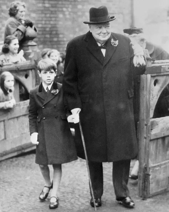 Framed Print : Winston Churchill Posing With Young Family Member at Church Framed Print : Winston Churchill Posing With Young Family Member at Church