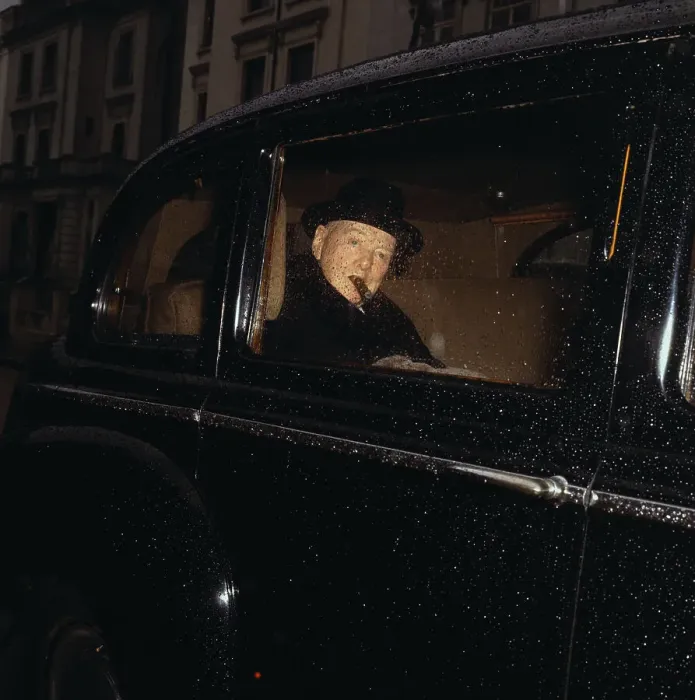 Framed Print : Winston Churchill Riding in Car