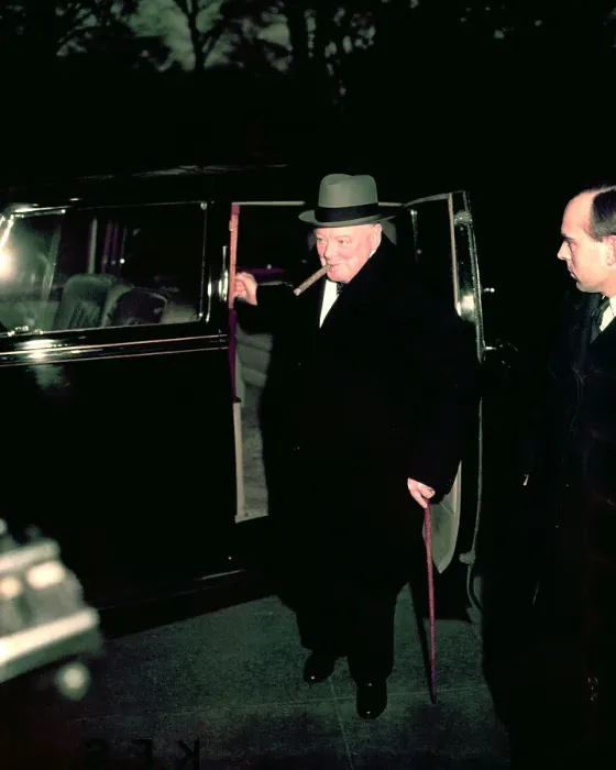Framed Print : Winston Churchill Standing by Car Framed Print : Winston Churchill Standing by Car