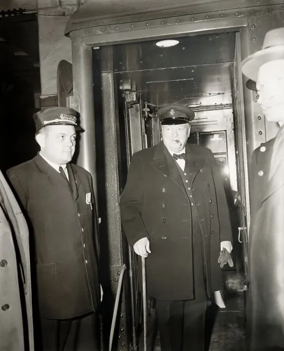 Framed Print : Winston Churchill Standing by Doorman Framed Print : Winston Churchill Standing by Doorman