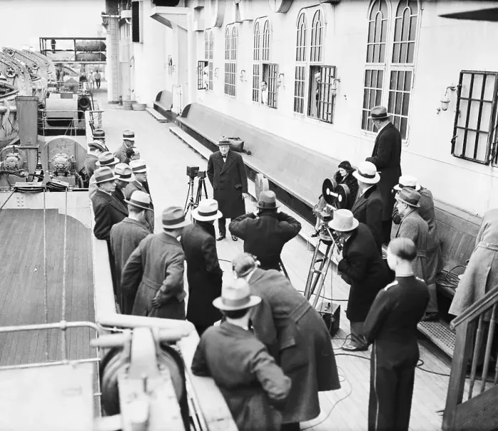 Framed Print : Winston Churchill Surrounded By Reporter Framed Print : Winston Churchill Surrounded By Reporter