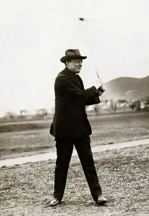 Framed Print : Winston Churchill Swinging Golf Club