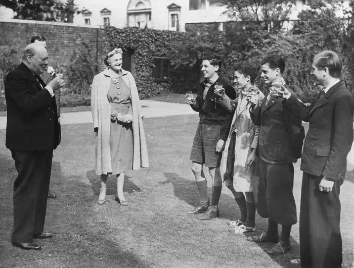 Framed Print : Winston Churchill Toasts Five Youths Framed Print : Winston Churchill Toasts Five Youths