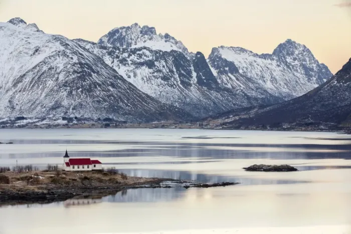 Framed Print : Winter landscape at Austnesfjord, Lofoten, Norway Framed Print : Winter landscape at Austnesfjord, Lofoten, Norway
