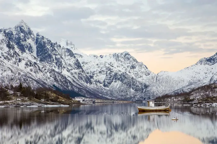 Framed Print : Winter landscape at Austnesfjord, Lofoten, Norway Framed Print : Winter landscape at Austnesfjord, Lofoten, Norway