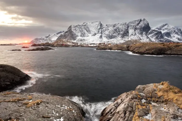 Framed Print : Winter landscape near Reine, Lofoten, Norway Framed Print : Winter landscape near Reine, Lofoten, Norway