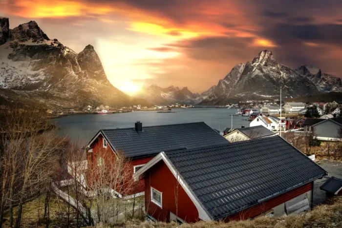Framed Print : Winter in Olenilsoya in Reine, Lofoten Islands, Norway