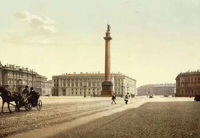 Framed Print : The Winter Palace and Alexander's Column, St. Petersburg, Russia, c. 1890, Historic, digitally enhanced reproduction of a photochrome print of the period Framed Print : The Winter Palace and Alexander's Column, St. Petersburg, Russia, c. 1890, Historic, digitally enhanced reproduction of a photochrome print of the period
