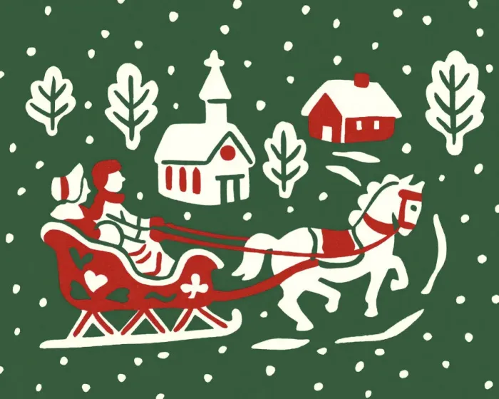 Framed Print : Winter Scene With Horse-Drawn Sleigh Framed Print : Winter Scene With Horse-Drawn Sleigh