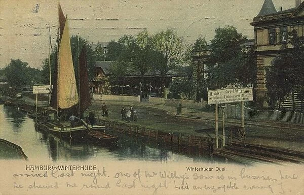 Winterhuder Quai, Hamburg, Germany, postcard with text, view around ca 1910, historical, digital reproduction of a historical postcard, public domain, from that time, exact date unknown