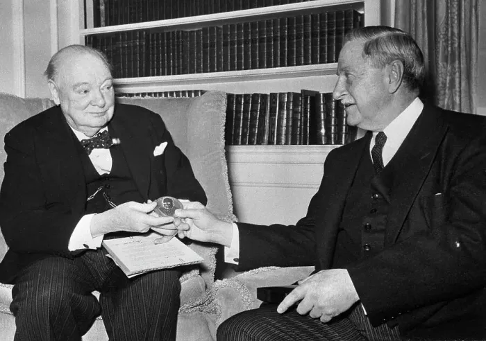 Framed Print : Winthrop Aldrich Presenting Winston Churchill a Medallion Framed Print : Winthrop Aldrich Presenting Winston Churchill a Medallion