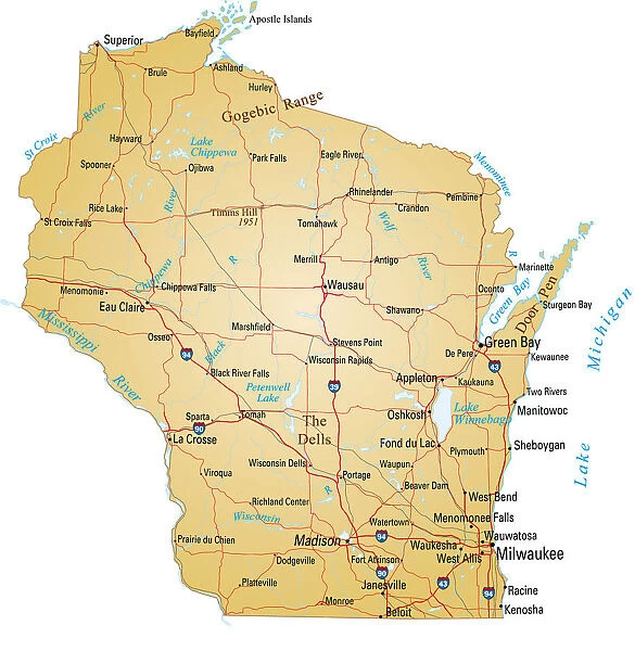 Wisconsin. Vector illustration of map of Wisconsin