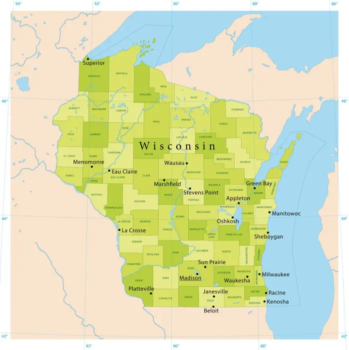 Framed Print : Wisconsin Vector Map